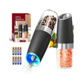Gravity Electric Salt and Pepper Grinder Set Automatic Salt and Pepper Grinder Set with LED Light, Battery Operated, Adjustable Coarseness, Large Capacity, for Home Kitchen BBQ, Black